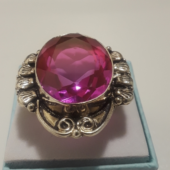 Pink topaz gemstone ring size 8, mystical - Picture 2 of 4